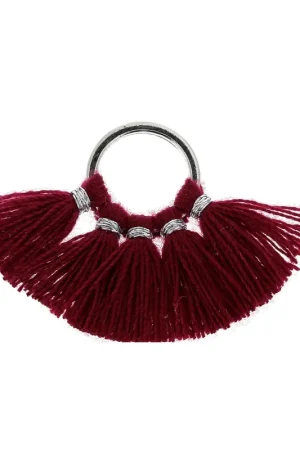 Offerta Petit pendentif éventail pompons imitation coton 20x29 mm Bordeaux/argentéx1