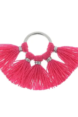 Petit pendentif éventail pompons imitation coton 20x29 mm Fuchsia/argentéx1 Miglior Prezzo