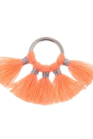 Petit pendentif éventail pompons imitation coton 20x29 mm Peach/argentéx1 Ultima Occasione