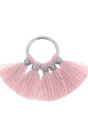 Petit pendentif éventail pompons imitation coton 20x29 mm Rose/argentéx1 Scelto Dai Clienti