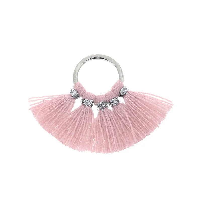 Petit pendentif éventail pompons imitation coton 20x29 mm Rose/argentéx1 Scelto Dai Clienti