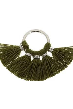 Petit pendentif éventail avec pompons imitation coton 20x29 mm Kaki/argentéx1 Nuovo Arrivo