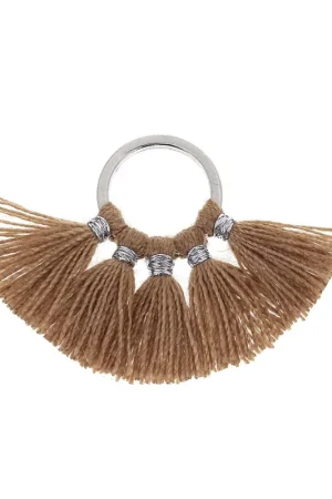 Petit pendentif éventail pompons imitation coton 20x29 mm Fauve/argentéx1 Offerta Speciale