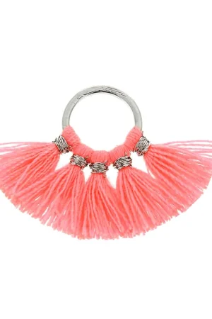 Compra Online Petit pendentif éventail pompons imitation coton 20x29 mm Corail Fluo/argentéx1