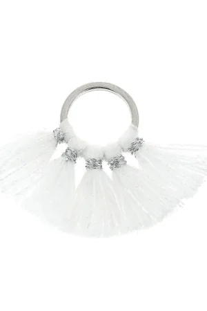 Petit pendentif éventail pompons imitation coton 20x29 mm Blanc/argentéx1 Pagamento Sicuro