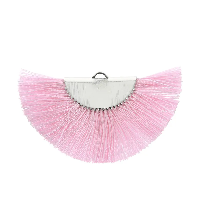 Offerta Limitata Pendentif éventail demi-lune franges pompons 25x47 mm Rose/argentéx1