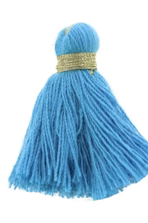 Gros pompons imitation coton 40 mm Bleu / Doré x5 Offerta Lampo