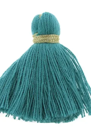 Gros pompons imitation coton 40 mm Bleu vert / Doré x5 Ultima Occasione