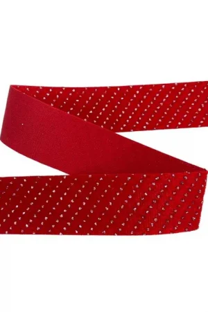 1 Mt Passamaneria Nastro Velluto Addobbi Rosso Natalizio Glitterato Argento Alto 25 Mm Spedito Oggi