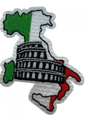 Saldi Applicazione Termoadesiva Patch Ricamo Italia Tricolore Colosseo 6x4,5 Cm
