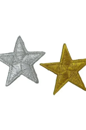 Spedizione Gratuita Applicazione Termoadesiva Ricamo Stella Patch Filo Lurex Alta 45 Mm