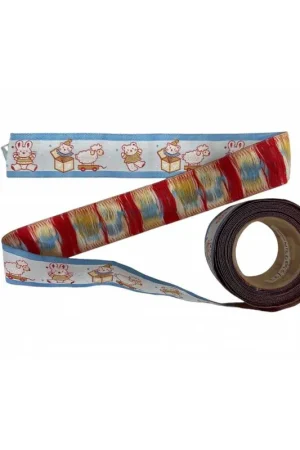 Compra Oggi Stesso Passamaneria Nastro Gallone Tirolese Ricamo Soggetti Baby Celeste Alto 3,3 Cm