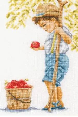 Nuovo Arrivo kit ricamo a punto croce - Il ragazzo con le mele - Aïda - Lanarte