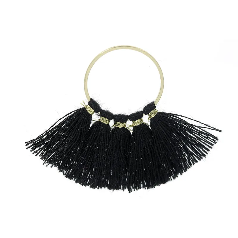 Esclusivo Pendentif éventail avec pompons en coton 45x40 mm Noir/doré x1
