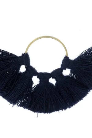 Pendentif éventail avec pompons imitation coton 60x40 mm Bleu Nuit /doré x1 Occasione Imperdibile