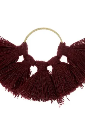 Pendentif éventail avec pompons imitation coton 60x40 mm Bordeaux/doré x1 Reso Gratuito