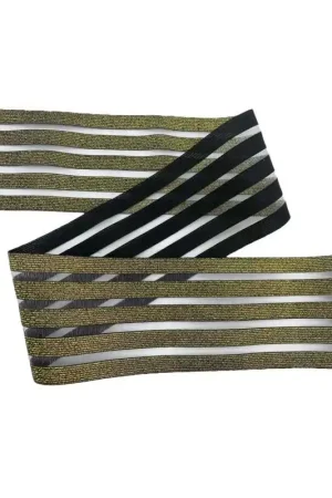 Nuova Collezione Passamaneria Tramezzo Nastro Elastico Riga Trasparente Nero Oro Lurex Alto 9 Cm