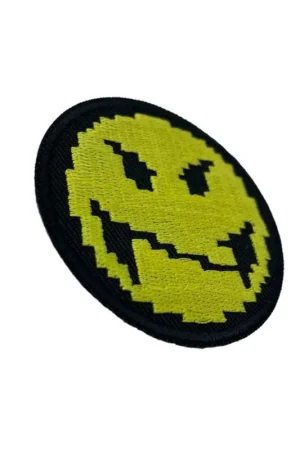 Direttamente Dal Produttore Applicazione Smile Autoadesiva Termoadesiva Ricamo Patch Faccina Sorriso Giallo Tondo 5,5 Cm