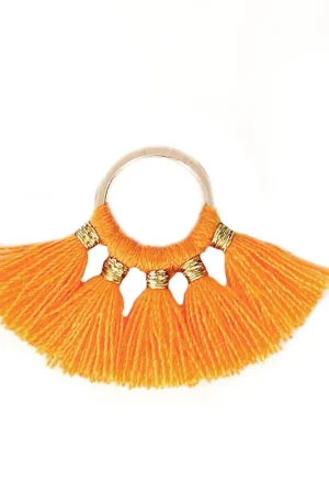 Petit pendentif éventail avec pompons imitation coton 20x29 mm Orange/doré x1 Offerta Limitata