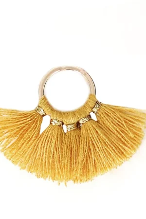 Petit pendentif éventail avec pompons imitation coton 20x29 mm Sunflower/doré x1 Più Venduto