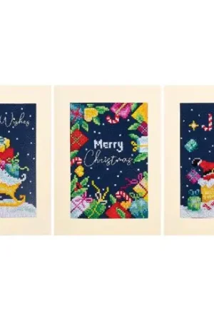 Kit bigliettini da ricamare - 3 biglietti di auguri - Buon Natale - Vervaco Offerta Speciale