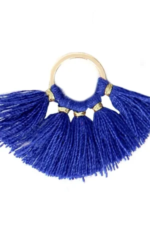 Ultimissimo Modello Petit pendentif éventail avec pompons imitation coton 20x29 mm Bleu Roi/doré x1