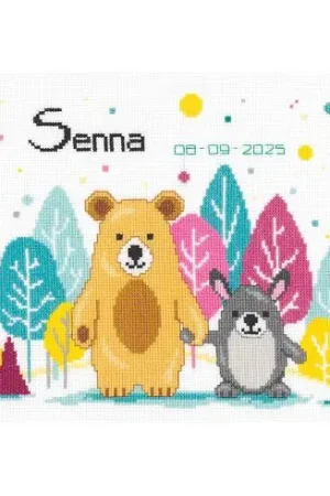 Prezzo Basso kit ricamo a punto croce - Orso e coniglio nella foresta - Vervaco