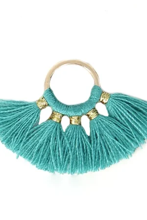 Petit pendentif éventail avec pompons imitation coton 20x29 mm Petrol/doré x1 Miglior Prezzo