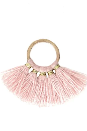 Petit pendentif éventail avec pompons imitation coton 20x29 mm Rose Antique/doré Promo Stagionale