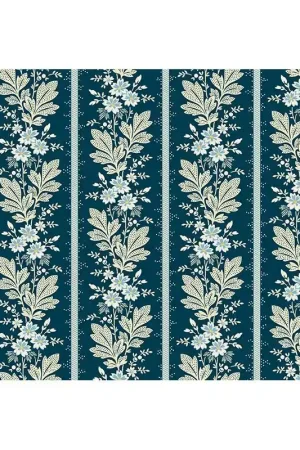 Cocoa Blue Magnolia Indigo, tessuto indaco con greche verticali - Edyta Sitar Offerta Limitata
