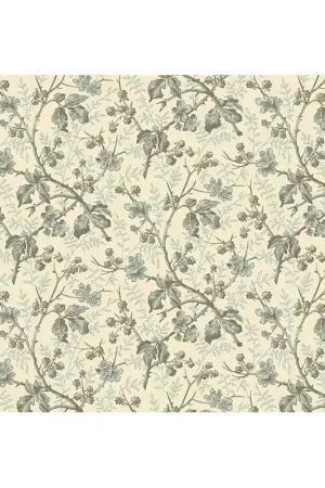 Esclusivo Cocoa Blue Wild Rose Parchment, tessuto chiaro con rose selvatiche azzurre - Edyta Sitar