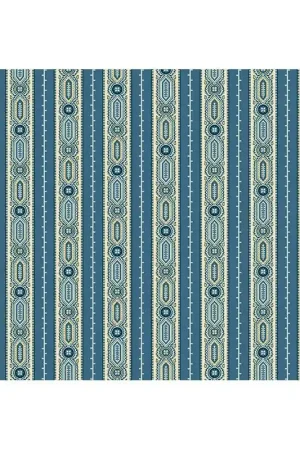 Cocoa Blue Moss Royal, tessuto blu con greche verticali - Edyta Sitar Promozione