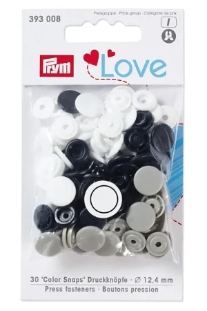 Quantità Limitata 30 boutons à pression en plastique Color Snaps 12.4mm - Bleu marine - Gris - Blanc