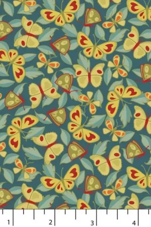 Tessuto Azzurro Cupo con Fiori e Farfalle - EQP Back  Forth, Butterflies Deep Blue Ordina Subito