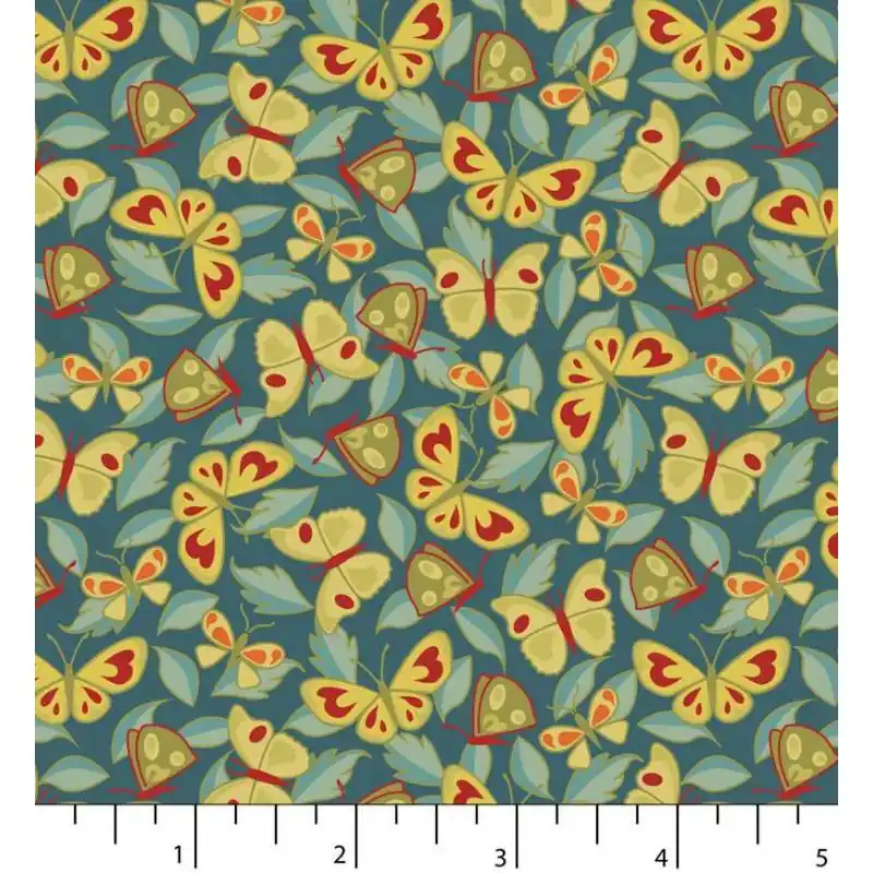 Tessuto Azzurro Cupo con Fiori e Farfalle - EQP Back Forth, Butterflies Deep Blue Ordina Subito