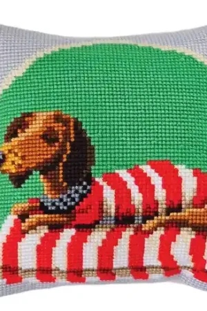 Kit cuscino fori grossi - Bassotto sul divano - Collection d'Art Reso Gratuito