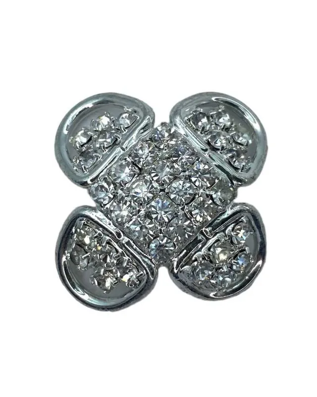 Di Tendenza Bottone Bombato Argento Gioiello Strass Gambo Metallo 22 Mm