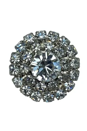 Bottone Tondo Argento Gioiello Strass Centale Gambo Metallo 17 Mm Vendita Finale
