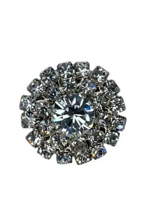 Bottone Tondo Argento Gioiello Strass Centale Gambo Metallo 17 Mm Offerta Lampo