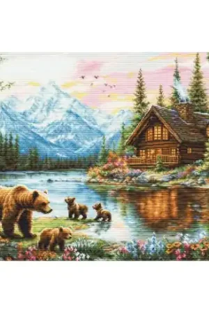 kit ricamo a punto croce - L'avventura dei cuccioli di orso - Luca-S Offerta Limitata