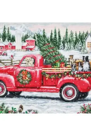kit ricamo a punto croce - Camion rosso di Natale - Luca-S Spedito Oggi