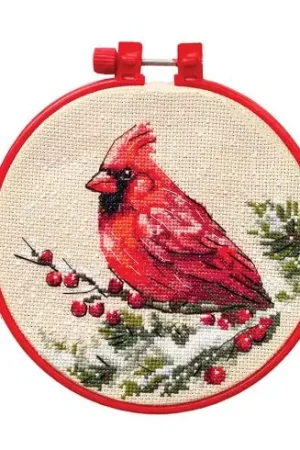 Economico Kit per ricamo a punto croce con tamburo - Cardinale invernale - Abris Art