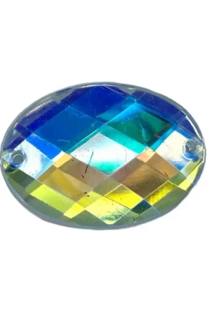 Ultimissimo Modello Applicazione Cucibile Bombato Ovale Strass Boreale Trasparente 2,5x1,8 Cm