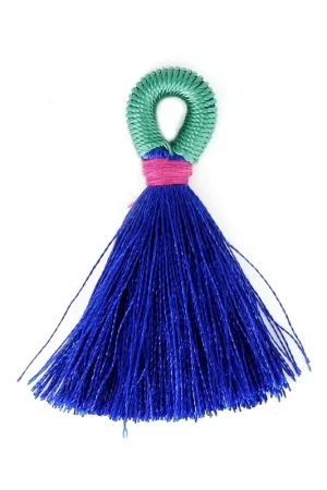 Grand Pompon textile avec attache 4 cm - Bleu marine - Vert turquoise x1 Occasione