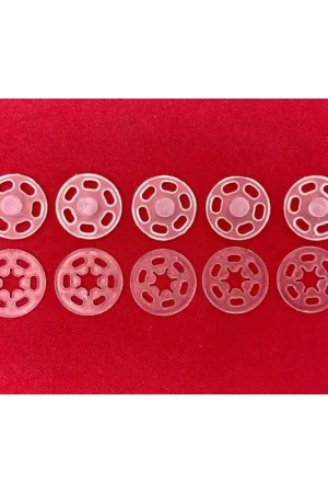 Saldi 5 Coppie Bottone Automatico Maschio Femmina Pressione Plastica Trasparente Cucibile 1,5 Cm