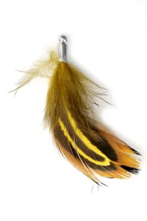 Plume de faisan rayée avec embout rhodié pour bijoux fantaisie 35 mm Fauve/Noir x1 Sconto