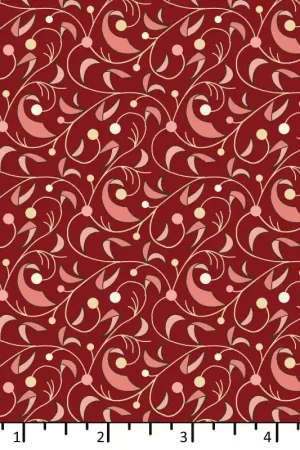 Tessuto Rosso Borgogna con foglie e rami - EQP Forever, Riverside Burgundy Affare