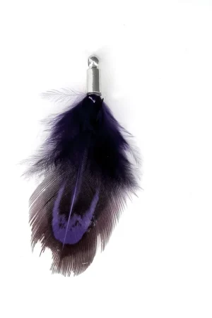 Sconto Plume de faisan rayée avec embout rhodié pour bijoux fantaisie 35 mm Violet/Noir x1