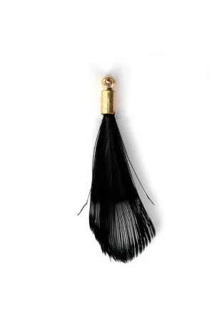 Plume de faisan rayée avec embout doré pour bijoux fantaisie Noir 25 mm x1 Economico