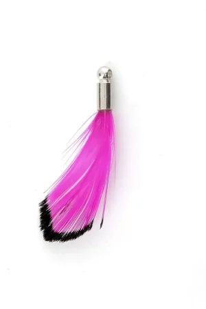 Plume de faisan rayée embout rhodié pour bijoux fantaisie Fuchsia/Noir 25 mm x1 Spedito Oggi